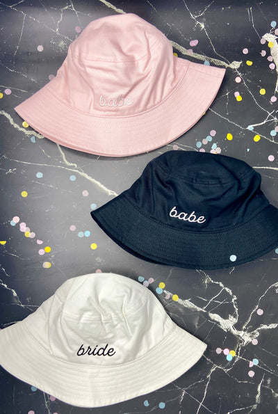 Bride and Babe Bachelorette Party Hats | Colorful Wedding Party Bucket Hats | Lots of phrases