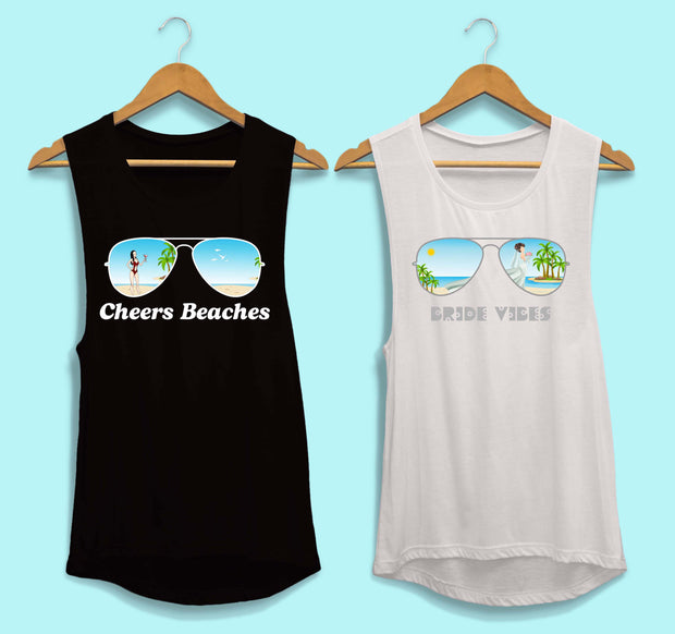 Aviator Bride Vibes 😎  | Beach Vibes - Bachelorette Beach Party Flowy Muscle Tank Tops