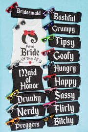 So cute! The Fairest Bride of all! Snow Bride and the Seven Bridesmaids glittery bachelorette party tank tops! Everyone can have a shirt that matches their personality!